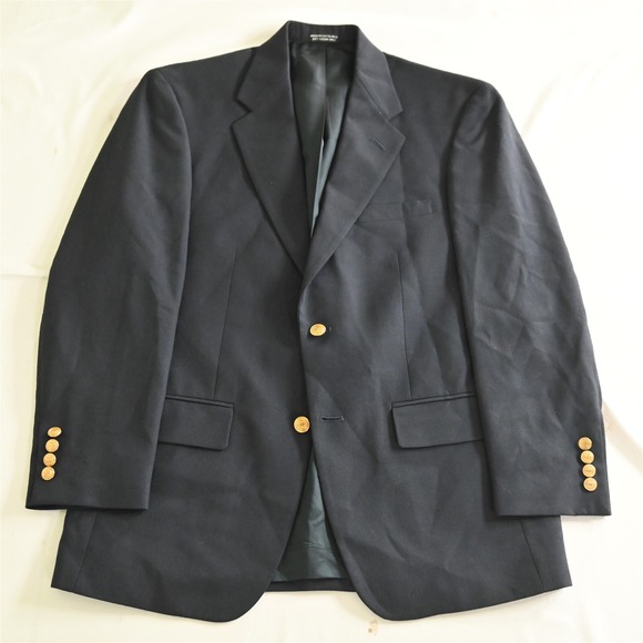 Wimbledon 39R 40R Navy Blue‎ Hopsack Gold Button Mens Blazer Sport Coat Jacket